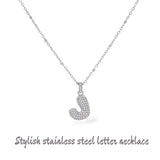 Collana iniziale lettera bombata in acciaio inossidabile colore argento e strass