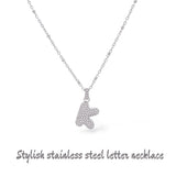 Collana iniziale lettera bombata in acciaio inossidabile colore argento e strass