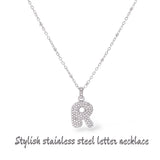 Collana iniziale lettera bombata in acciaio inossidabile colore argento e strass