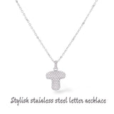 Collana iniziale lettera bombata in acciaio inossidabile colore argento e strass