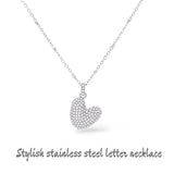 Collana iniziale lettera bombata in acciaio inossidabile colore argento e strass