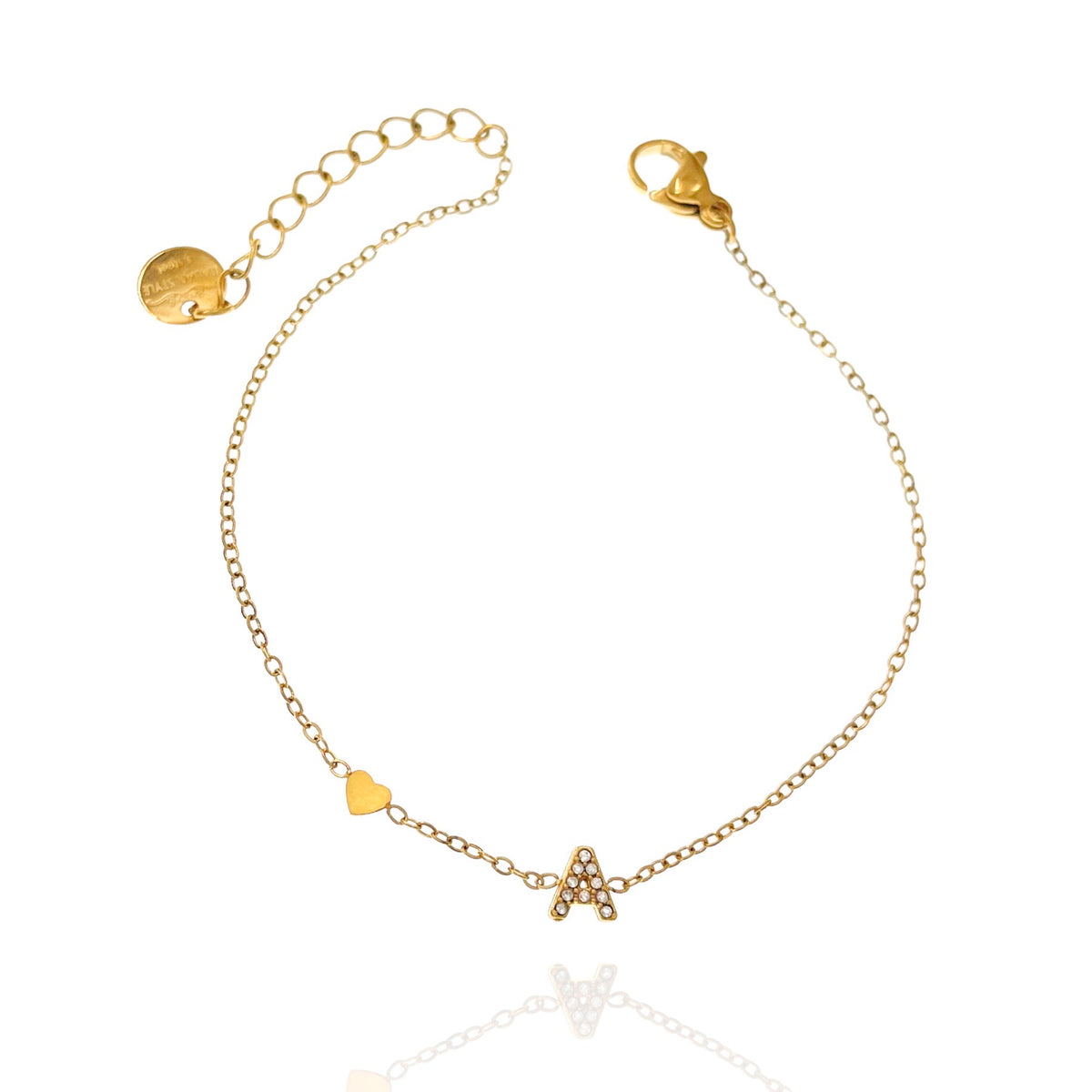 Bracciale con iniziale e zirconi colore oro