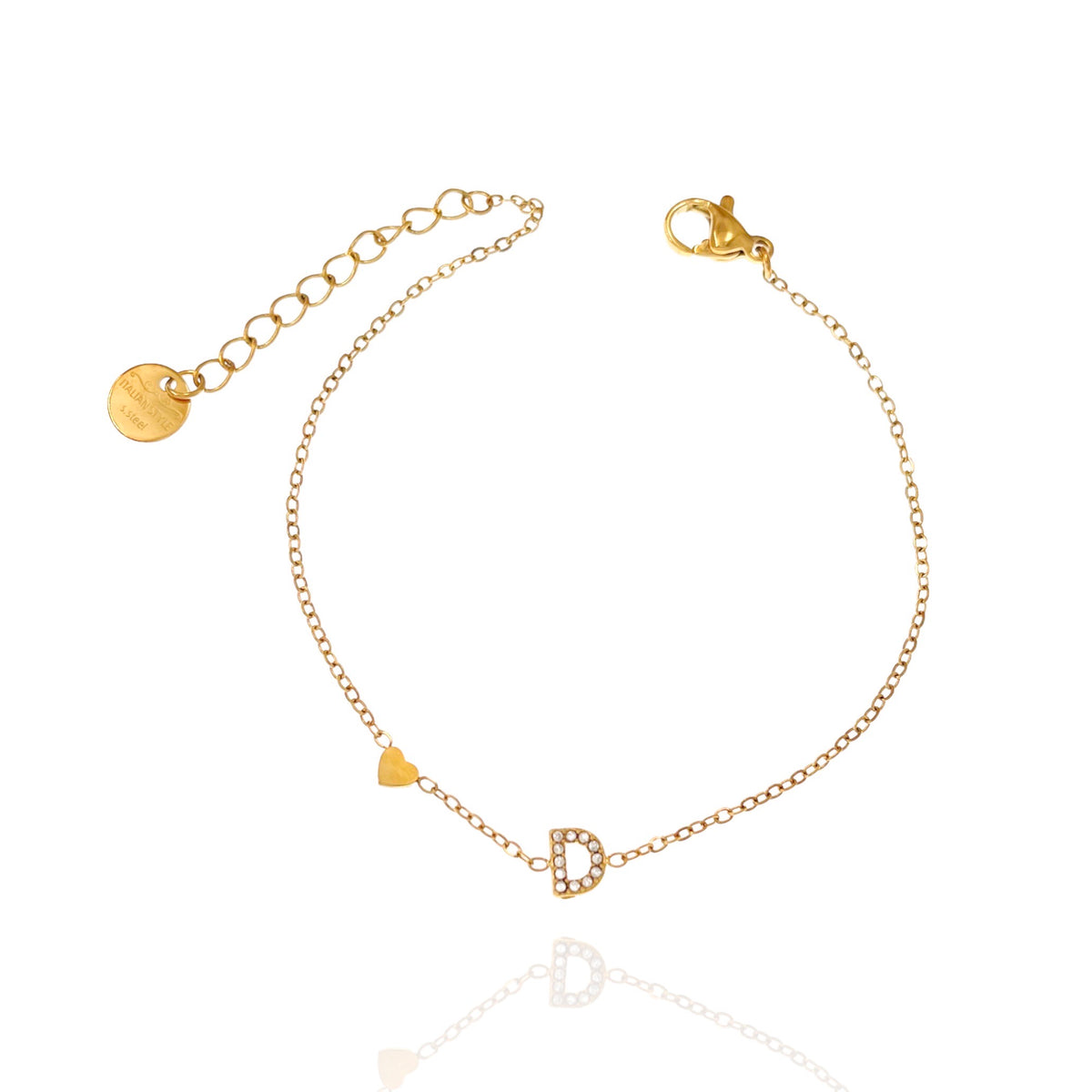 Bracciale con iniziale e zirconi colore oro
