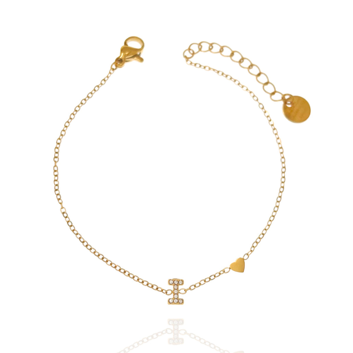 Bracciale con iniziale e zirconi colore oro