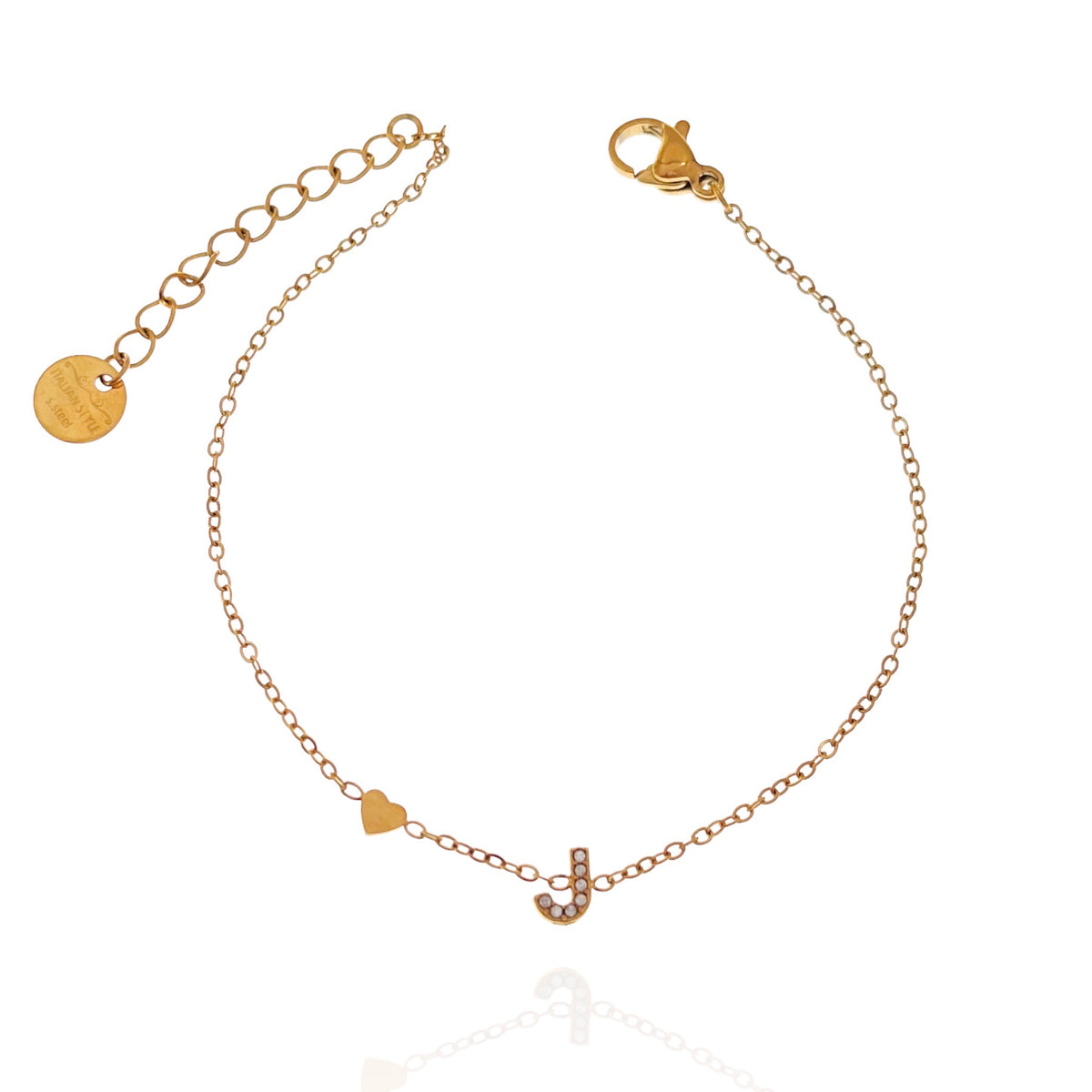 Bracciale con iniziale e zirconi colore oro