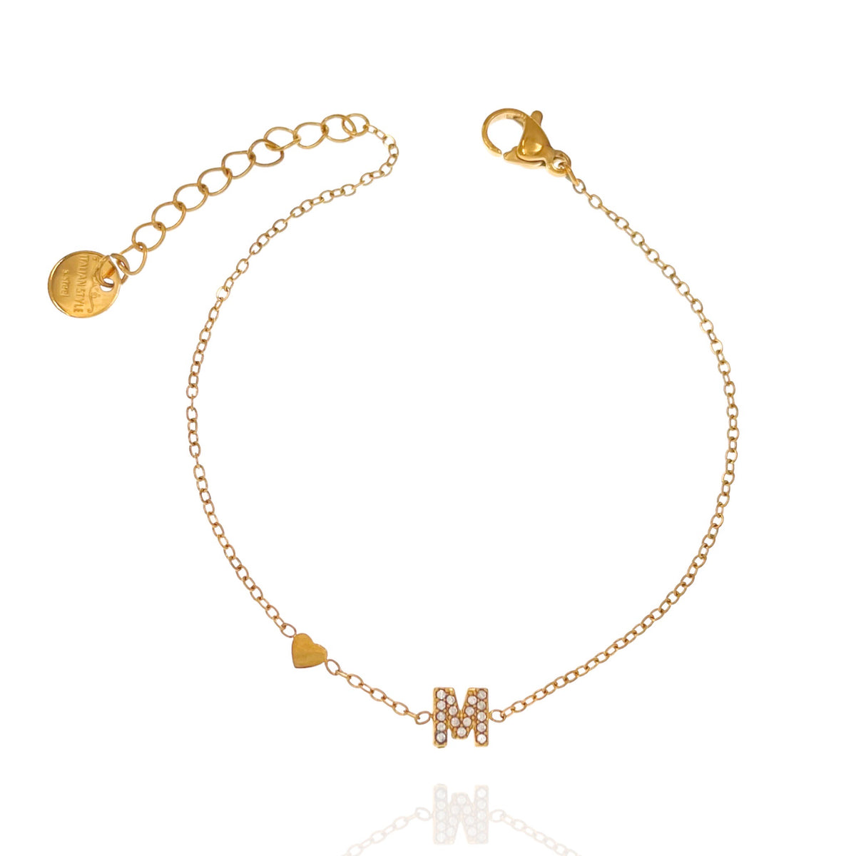 Bracciale con iniziale e zirconi colore oro