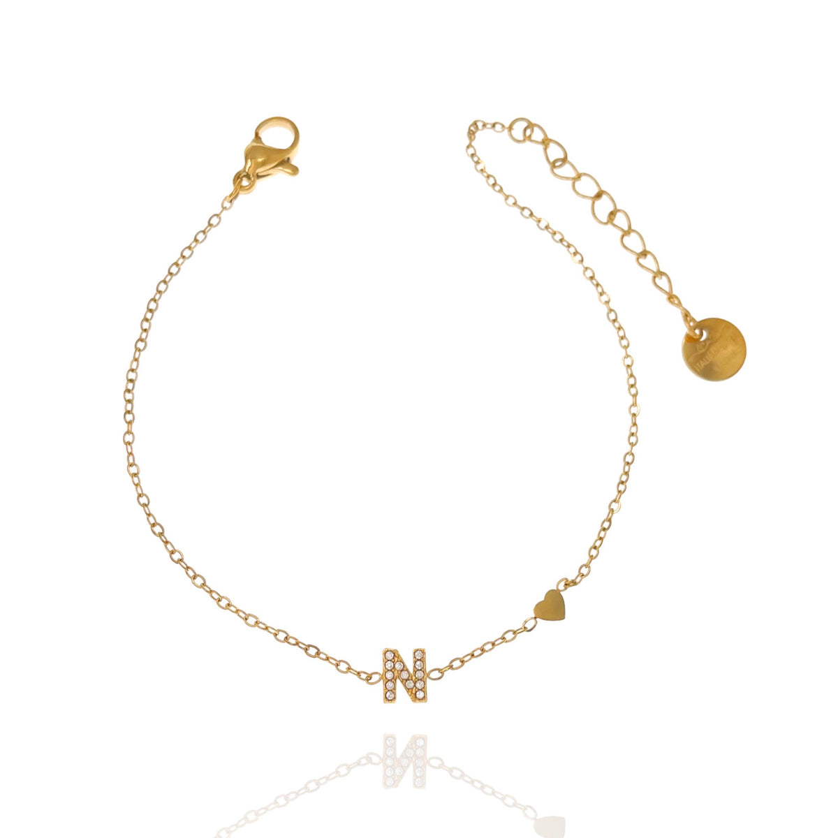 Bracciale con iniziale e zirconi colore oro