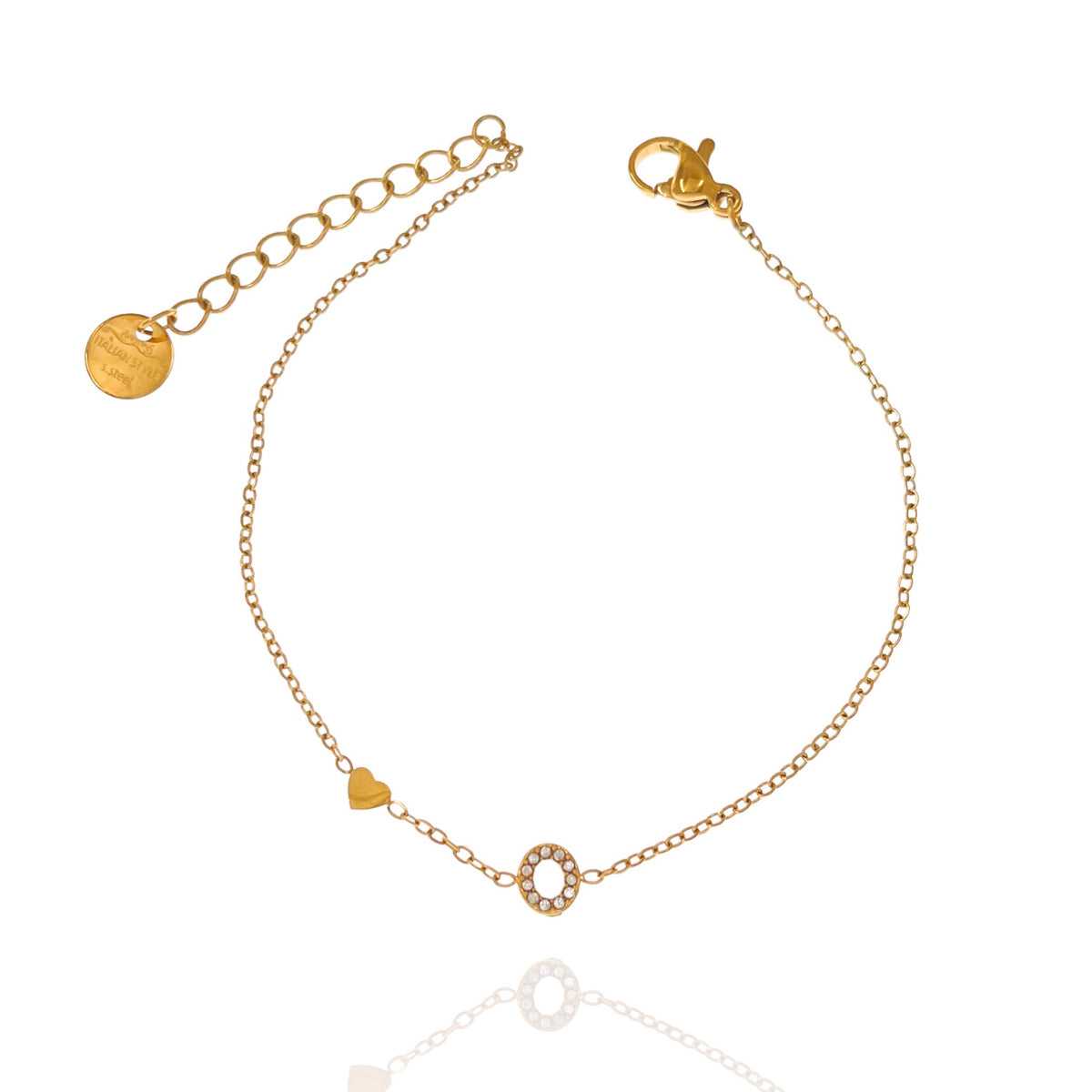 Bracciale con iniziale e zirconi colore oro