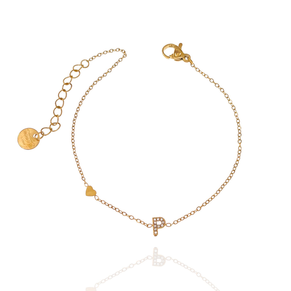 Bracciale con iniziale e zirconi colore oro