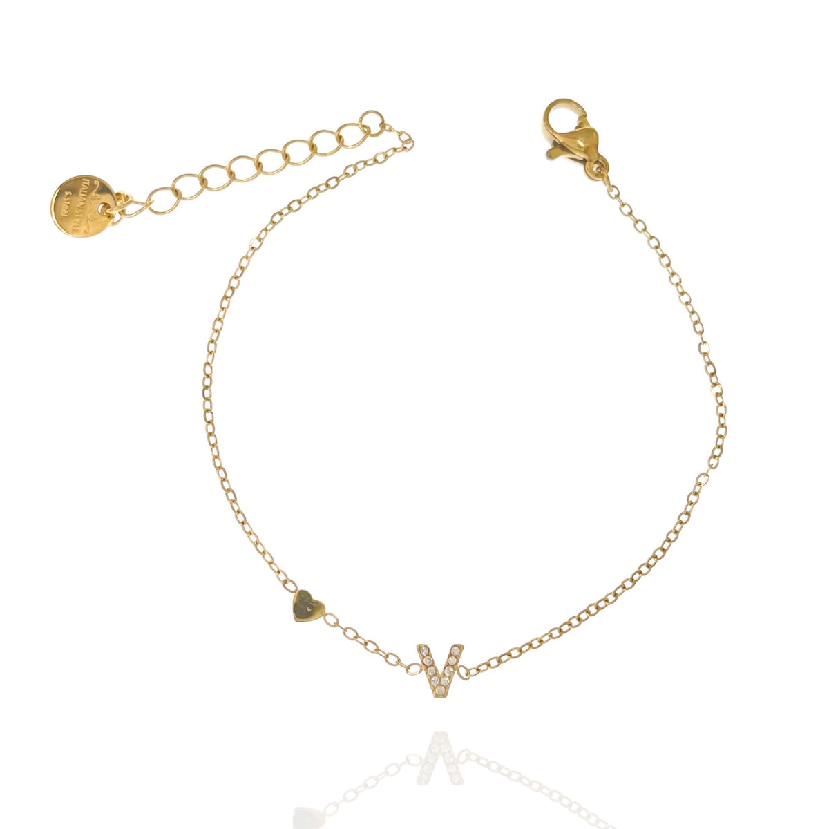 Bracciale con iniziale e zirconi colore oro