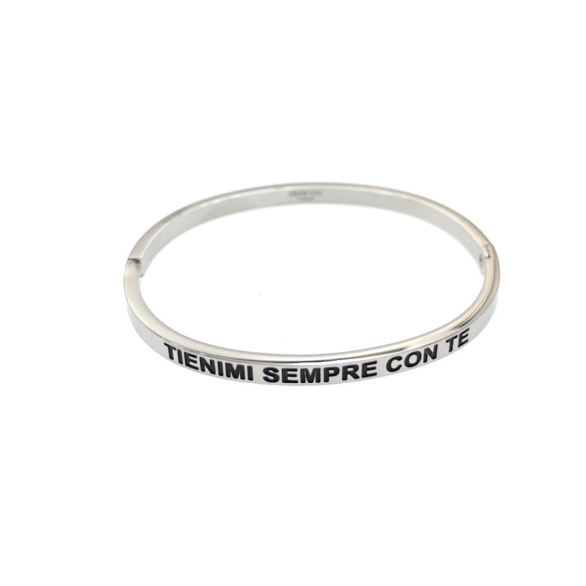 Bracciale rigido da donna in acciaio con frase scritta incisa