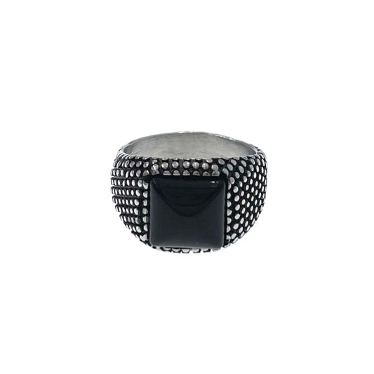 Anello in acciaio da uomo forma quadrata con pietra onice nero
