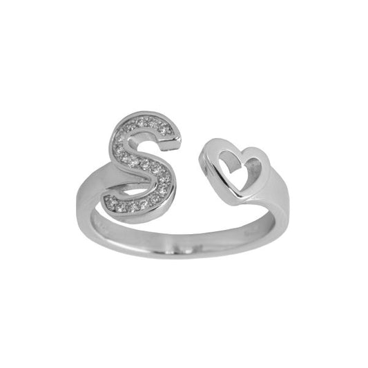 Anello Lettere d'amore in argento 925 con iniziale e cuore