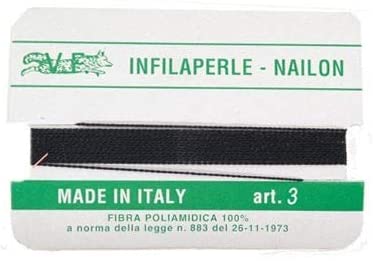 Filo infilaperle con ago colore nero in nylon per collane bracciali nailon varie misure