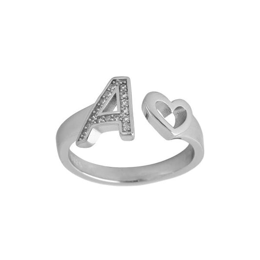 Anello Lettere d'amore in argento 925 con iniziale e cuore