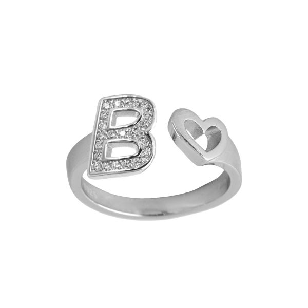 Anello Lettere d'amore in argento 925 con iniziale e cuore