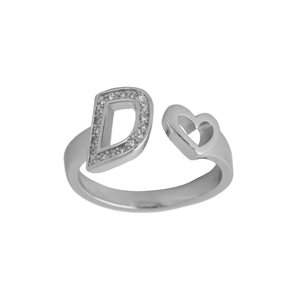 Anello Lettere d'amore in argento 925 con iniziale e cuore