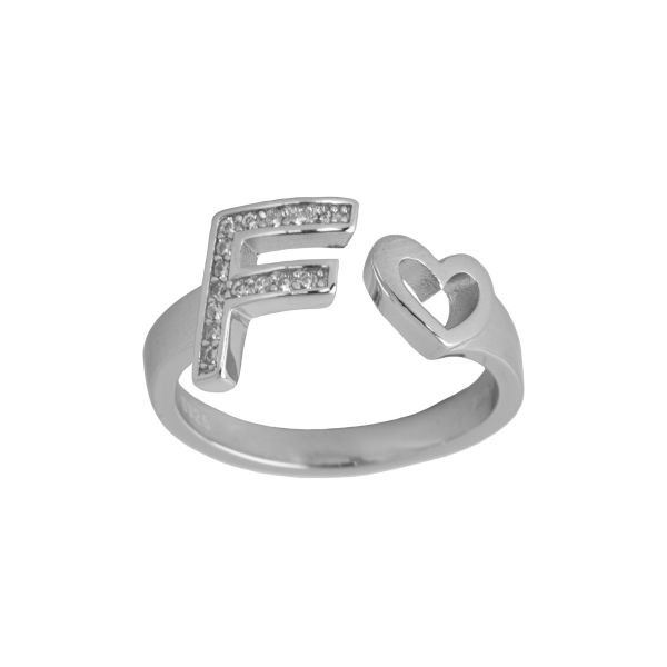 Anello Lettere d'amore in argento 925 con iniziale e cuore