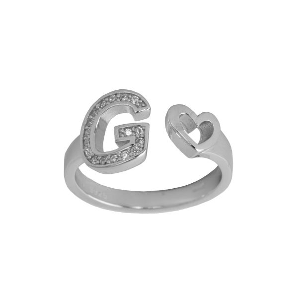 Anello Lettere d'amore in argento 925 con iniziale e cuore