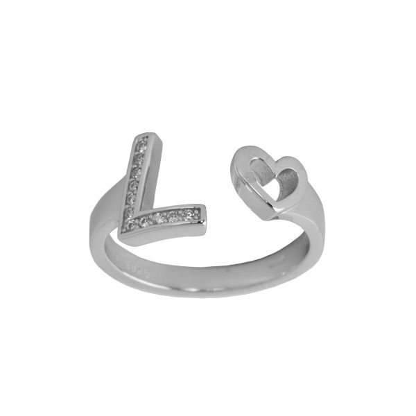Anello Lettere d'amore in argento 925 con iniziale e cuore