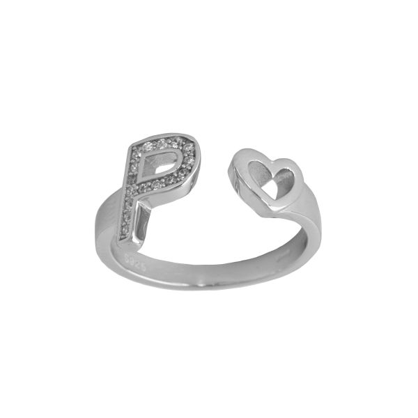 Anello Lettere d'amore in argento 925 con iniziale e cuore