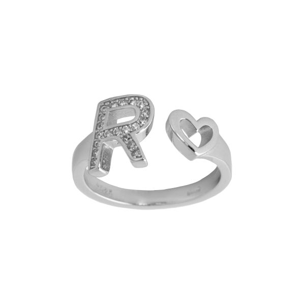 Anello Lettere d'amore in argento 925 con iniziale e cuore