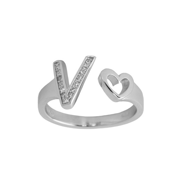 Anello Lettere d'amore in argento 925 con iniziale e cuore