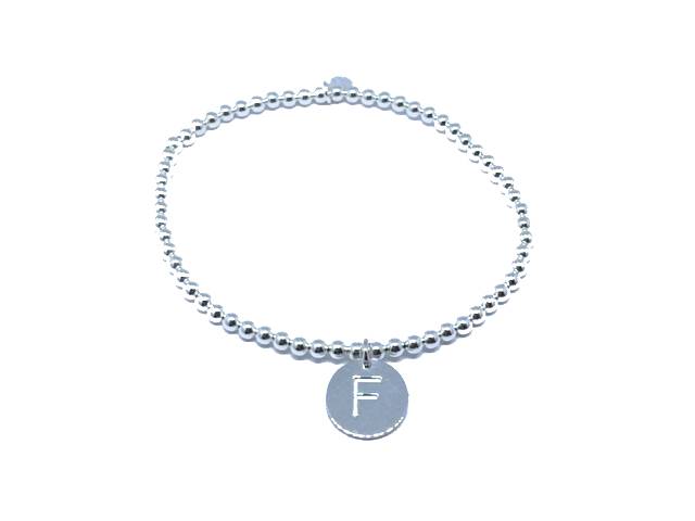 Bracciale iniziale in argento 925 ‰ con lettera iniziale elasticizzati