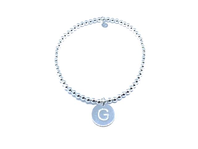 Bracciale iniziale in argento 925 ‰ con lettera iniziale elasticizzati