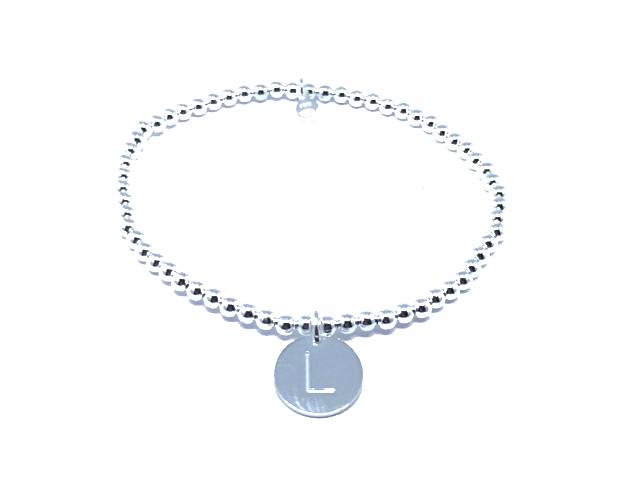Bracciale iniziale in argento 925 ‰ con lettera iniziale elasticizzati