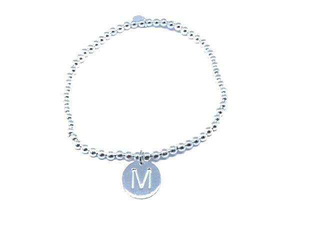 Bracciale iniziale in argento 925 ‰ con lettera iniziale elasticizzati