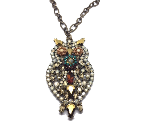 Collana lunga gufo grande con cristalli