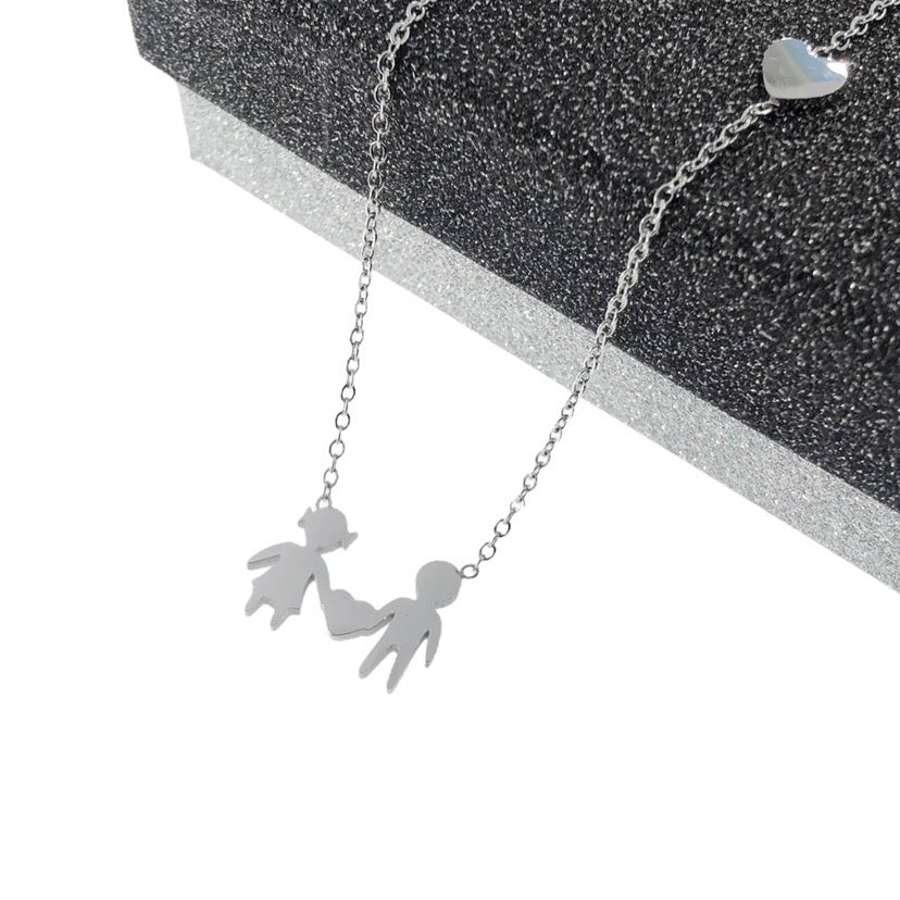 Collana famiglia con cuoricino in acciaio inossidabile