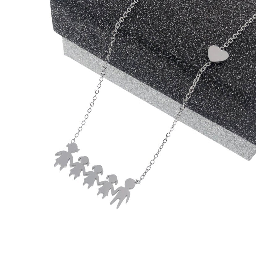 Collana famiglia con cuoricino in acciaio inossidabile