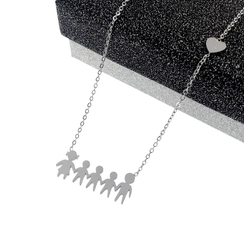 Collana famiglia con cuoricino in acciaio inossidabile