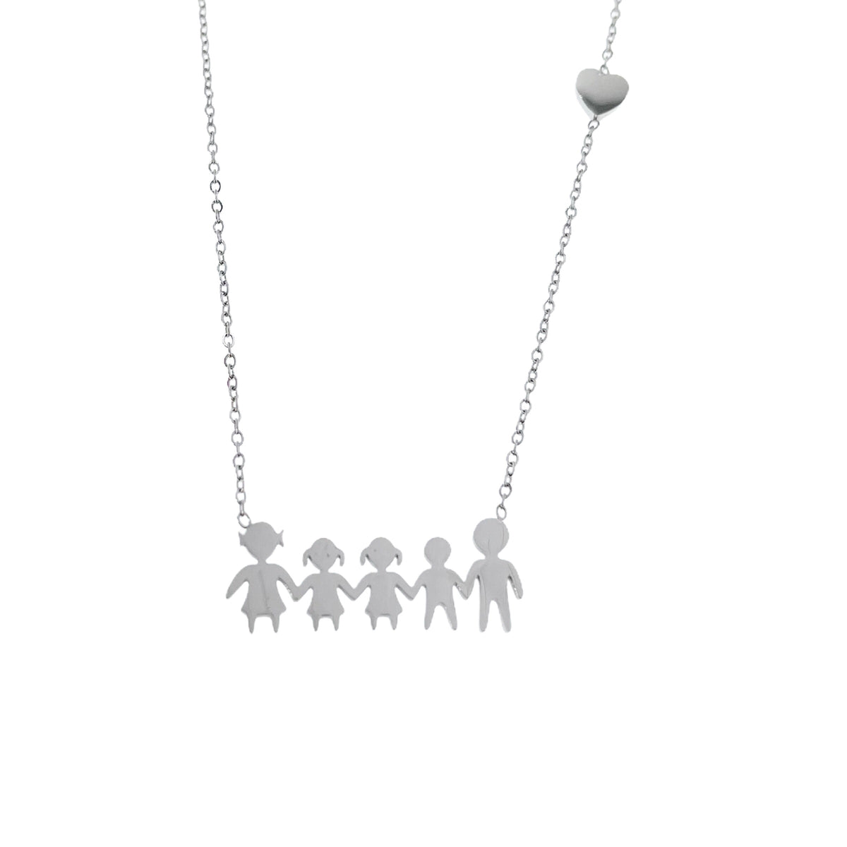Collana famiglia con cuoricino in acciaio inossidabile