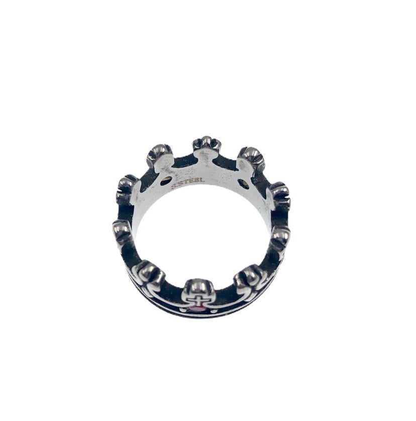 HIJONES Anello King Crown da Uomo in Acciaio Inossidabile con Gemme Rosse Anelli a Croce da Cavaliere Vintage Gotici Argento Taglia 14