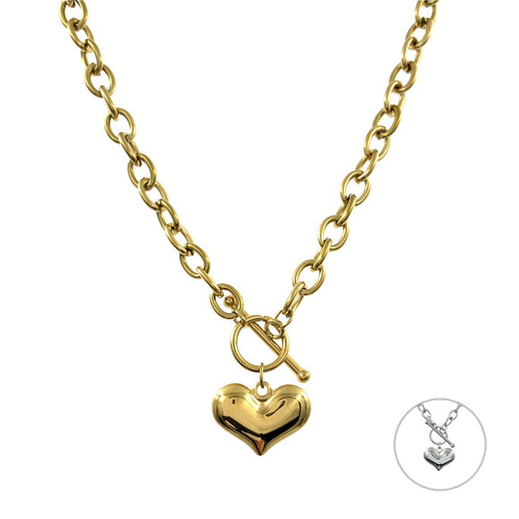 Collana girocollo in acciaio con cuore bombato