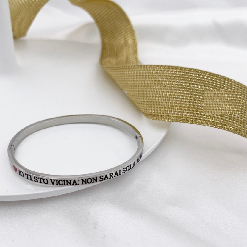Bracciale braccialetto con scritta frase in acciaio argento e dintorni 