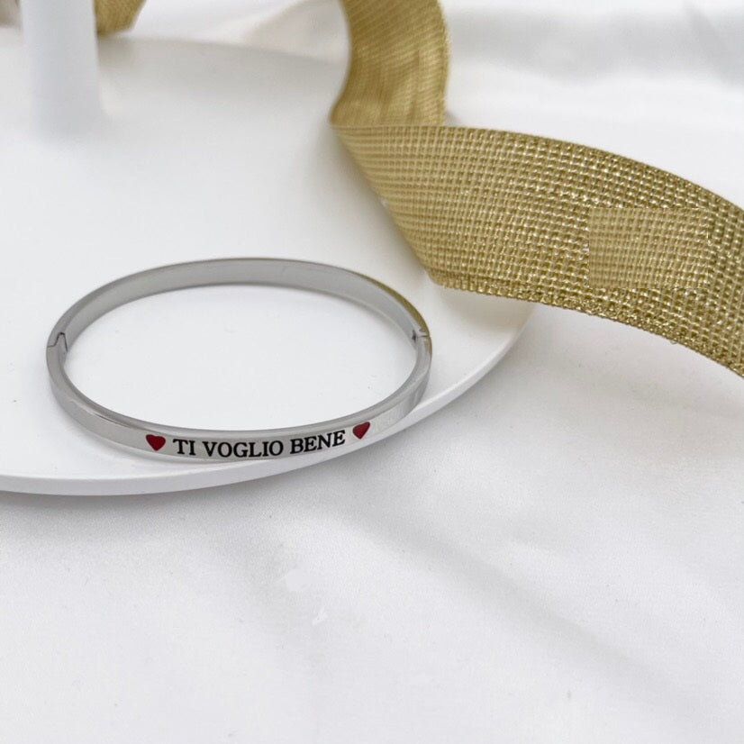 Bracciale braccialetto con scritta frase in acciaio argento e dintorni 