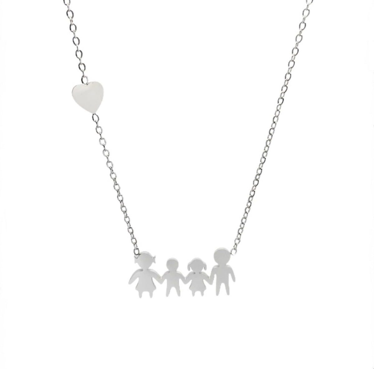 Collana famiglia con cuoricino in acciaio inossidabile