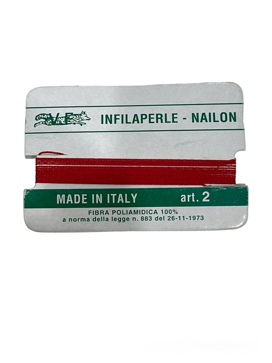 Filo infilaperle con ago colore rosso in nylon per collane bracciali nailon varie misure