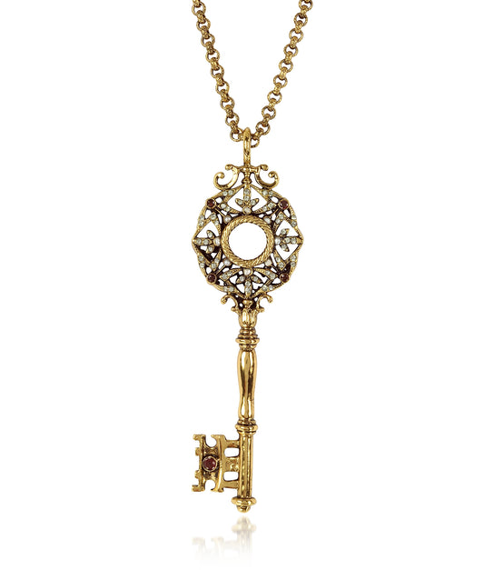 Collana Alcozer chiave in ottone placcato oro e cristalli