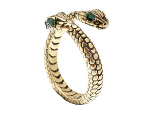 Anello serpente con due teste contrariè smeraldo
