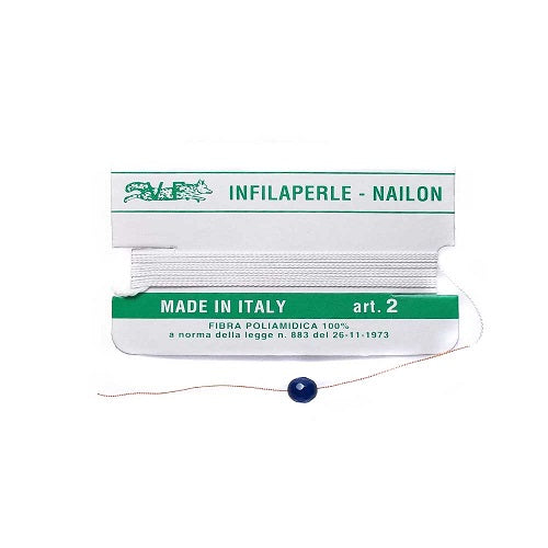 Filo infilaperle con ago colore bianco in nylon per collane bracciali nailon varie misure