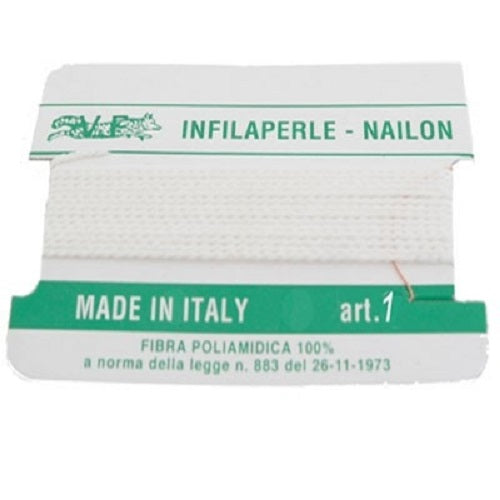 Filo infilaperle con ago colore bianco in nylon per collane bracciali nailon varie misure