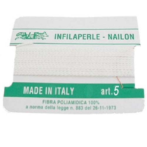 Filo infilaperle con ago colore bianco in nylon per collane bracciali nailon varie misure