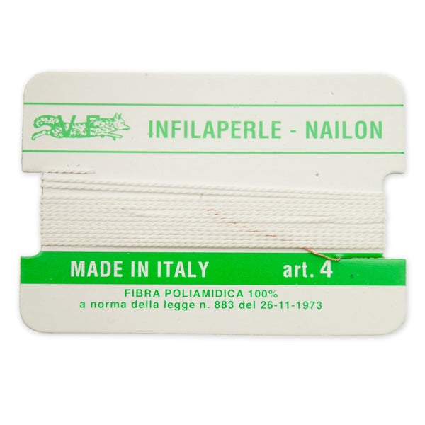 Filo infilaperle con ago colore bianco in nylon per collane bracciali nailon varie misure